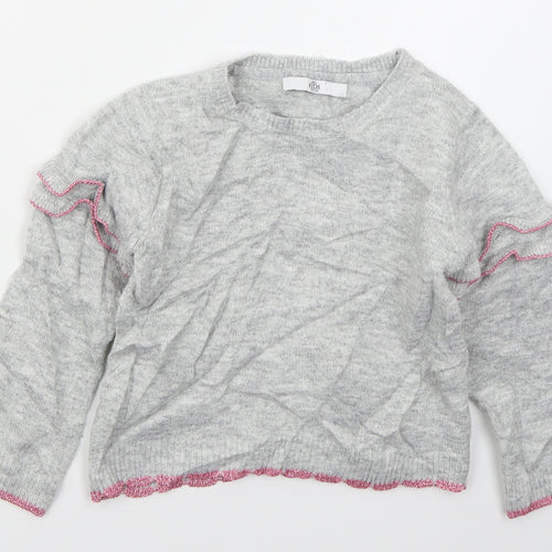 Marks and Spencer Girls Grey Crew Neck  Acrylic Pullover Jumper Size 5-6 Years  Pullover