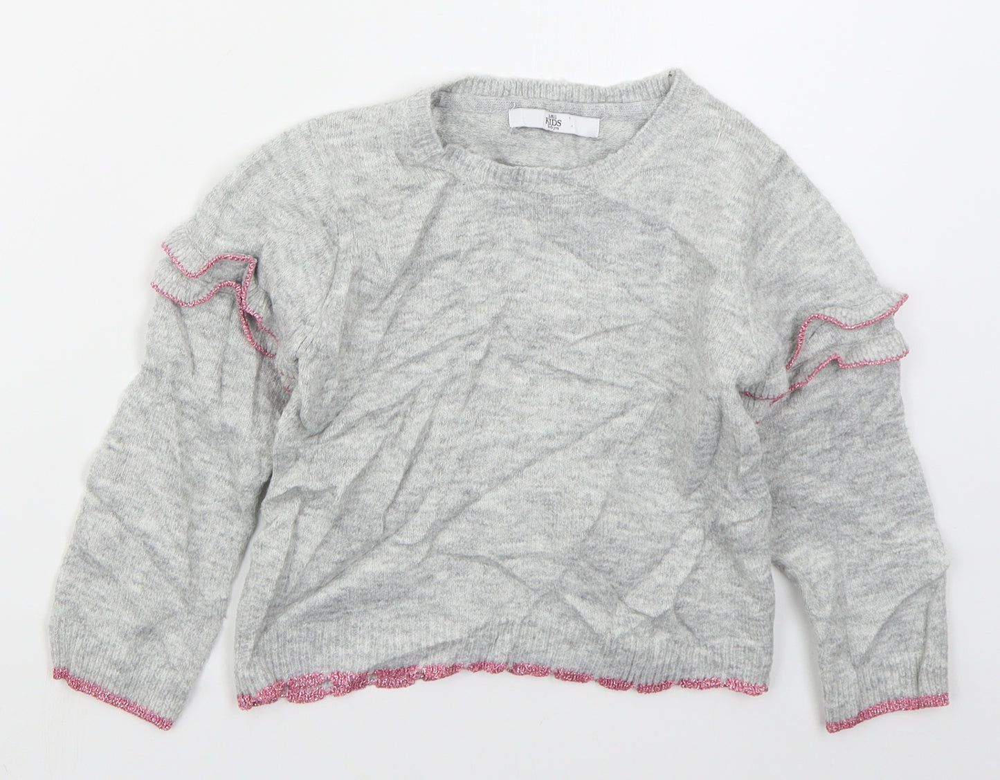 Marks and Spencer Girls Grey Crew Neck  Acrylic Pullover Jumper Size 5-6 Years  Pullover