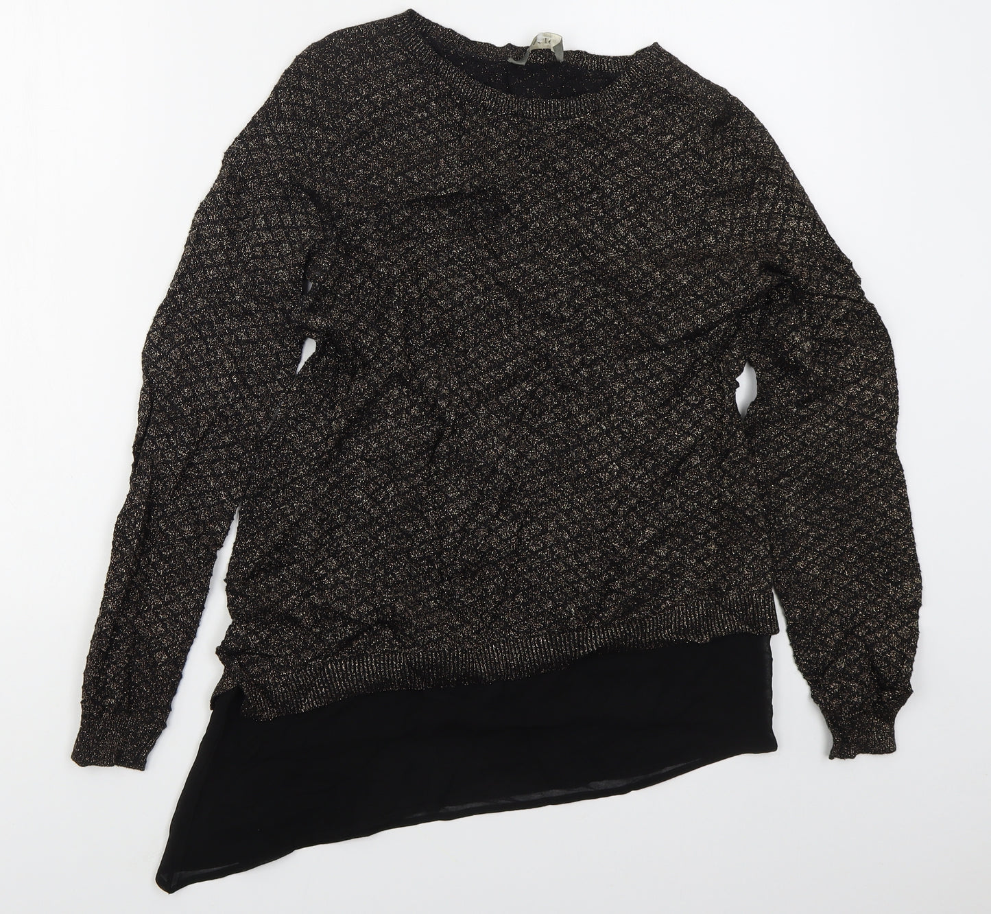 Oasis Womens Gold Crew Neck  Cotton Pullover Jumper Size XS