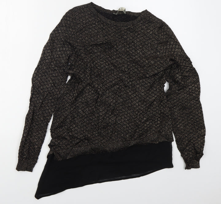 Oasis Womens Gold Crew Neck  Cotton Pullover Jumper Size XS