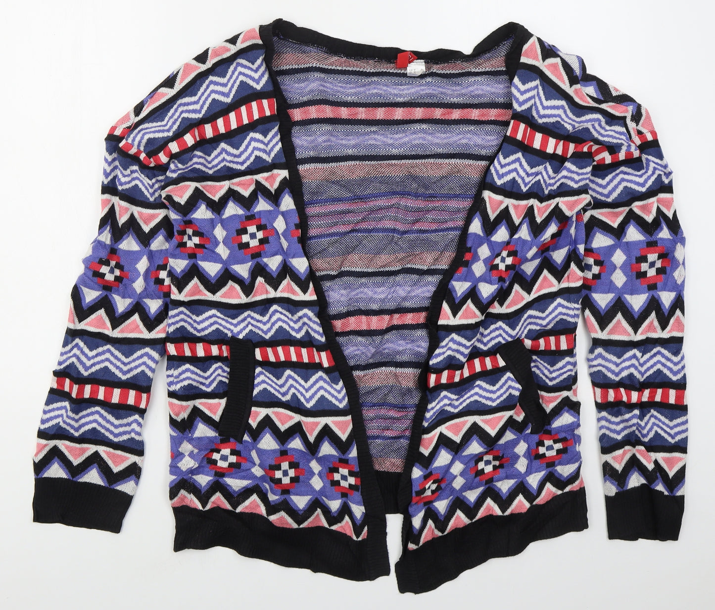H&M Mens Blue V-Neck Geometric Cotton Cardigan Jumper Size M