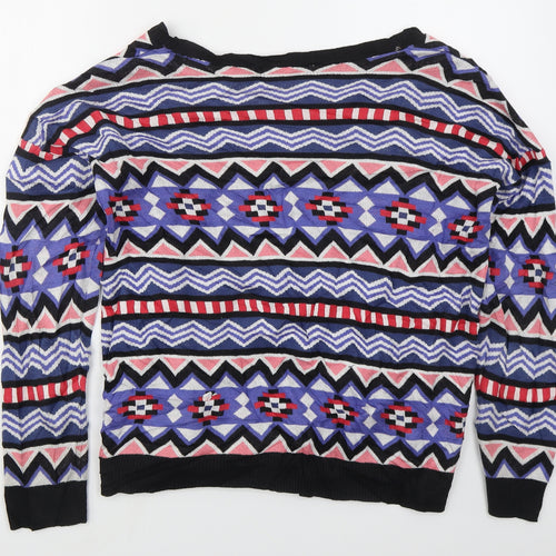 H&M Mens Blue V-Neck Geometric Cotton Cardigan Jumper Size M