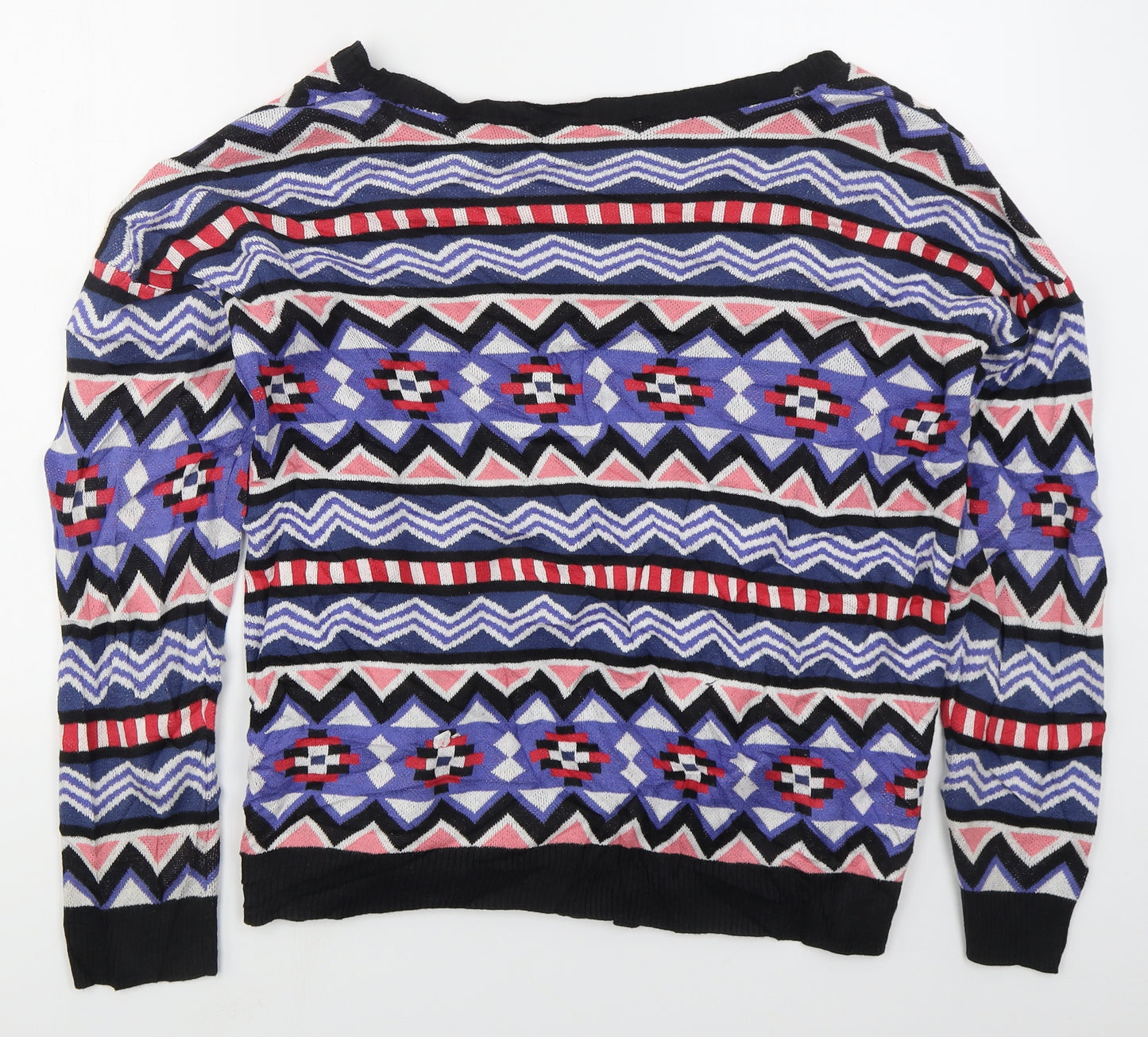 H&M Mens Blue V-Neck Geometric Cotton Cardigan Jumper Size M