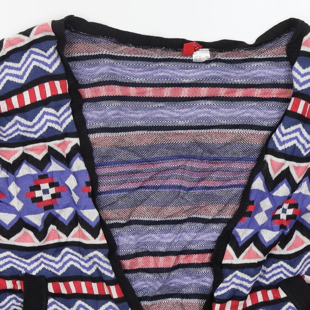 H&M Mens Blue V-Neck Geometric Cotton Cardigan Jumper Size M