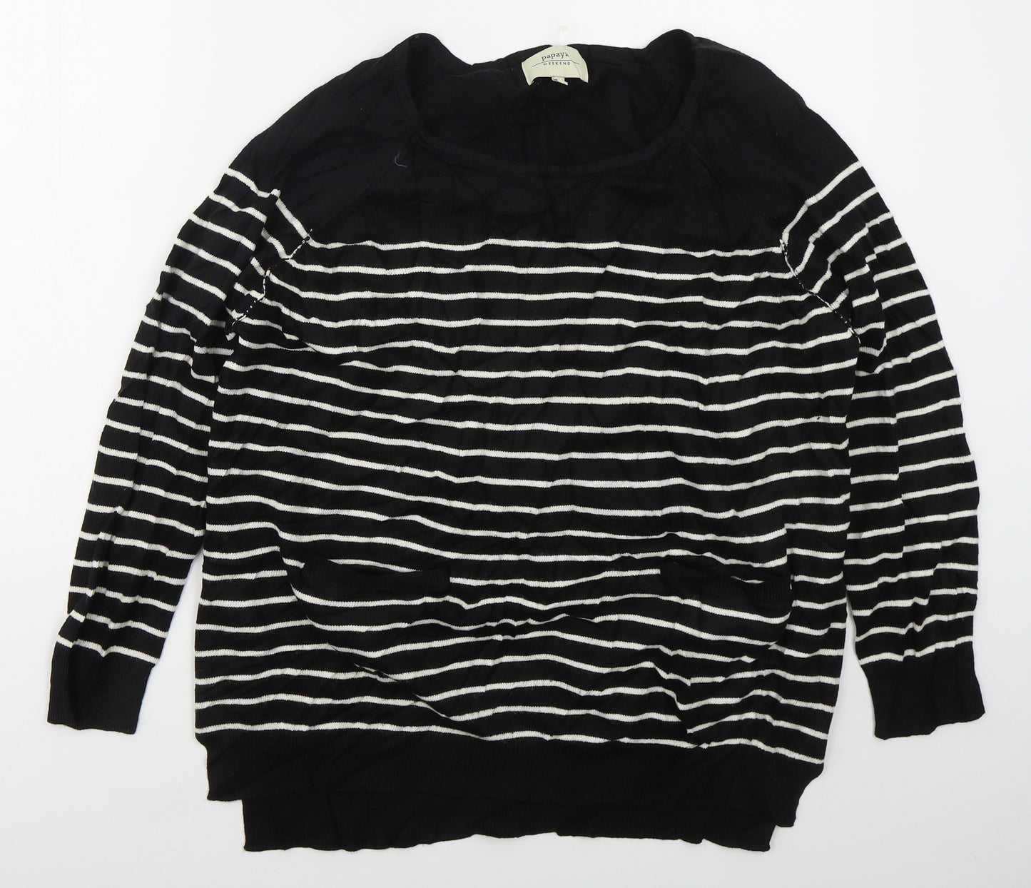 Papaya Womens Black Round Neck Striped Acrylic Pullover Jumper Size 18