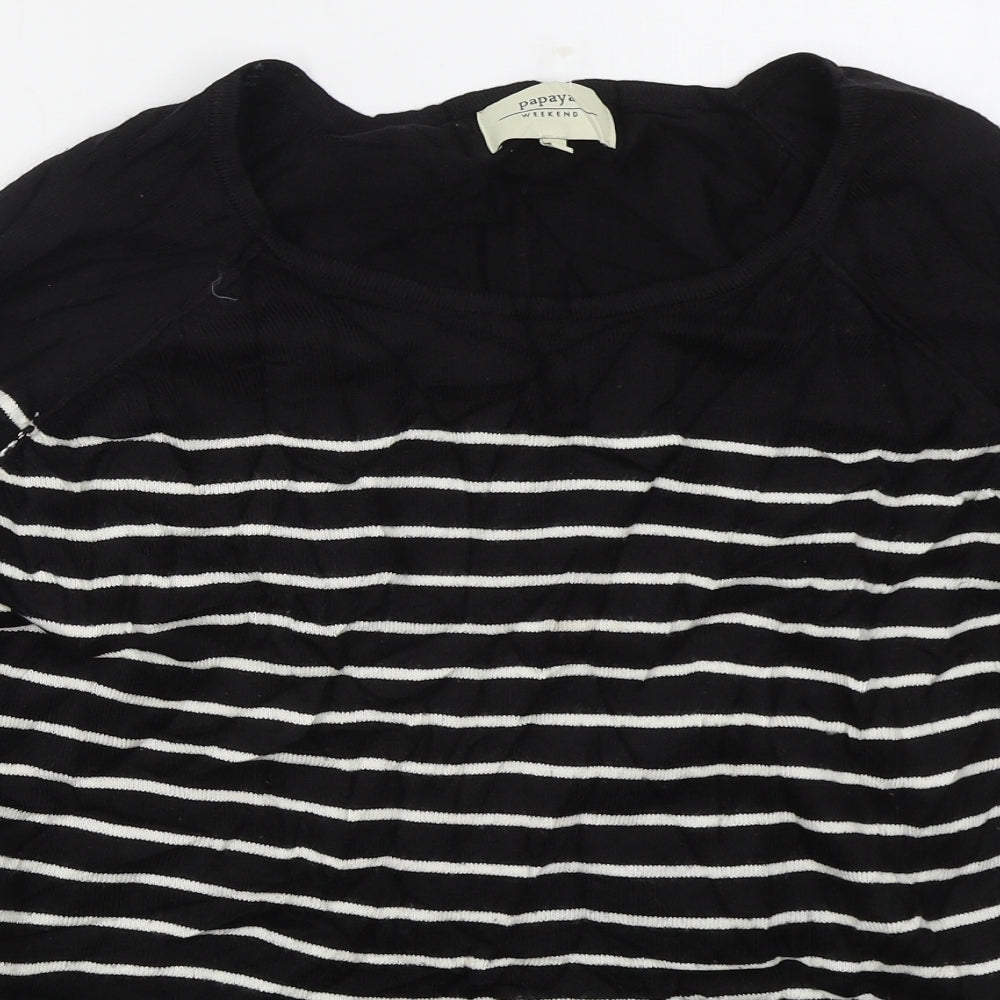 Papaya Womens Black Round Neck Striped Acrylic Pullover Jumper Size 18