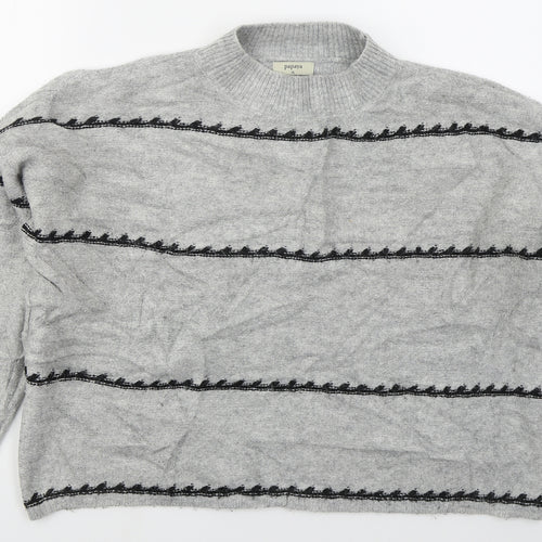Matalan Womens Grey Mock Neck Striped Acrylic Pullover Jumper Size XL