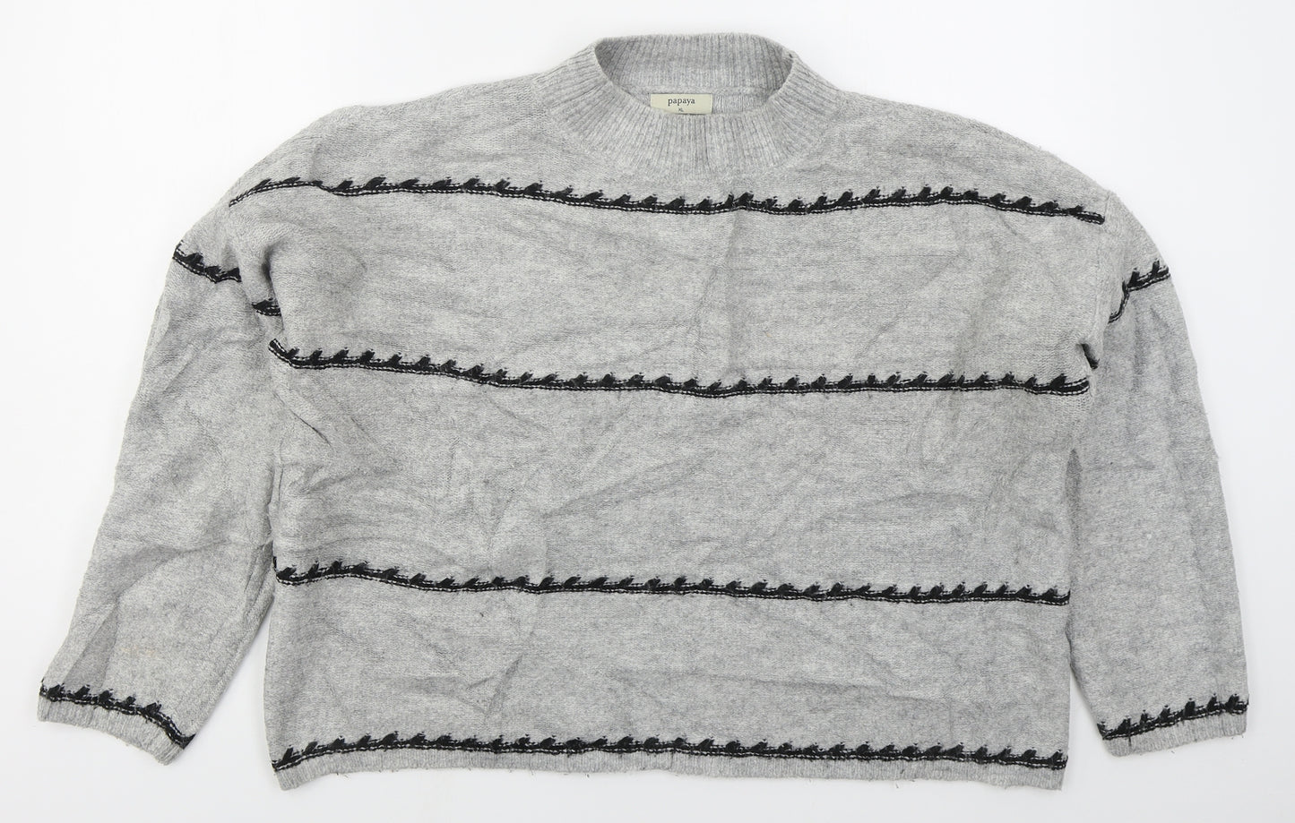 Matalan Womens Grey Mock Neck Striped Acrylic Pullover Jumper Size XL