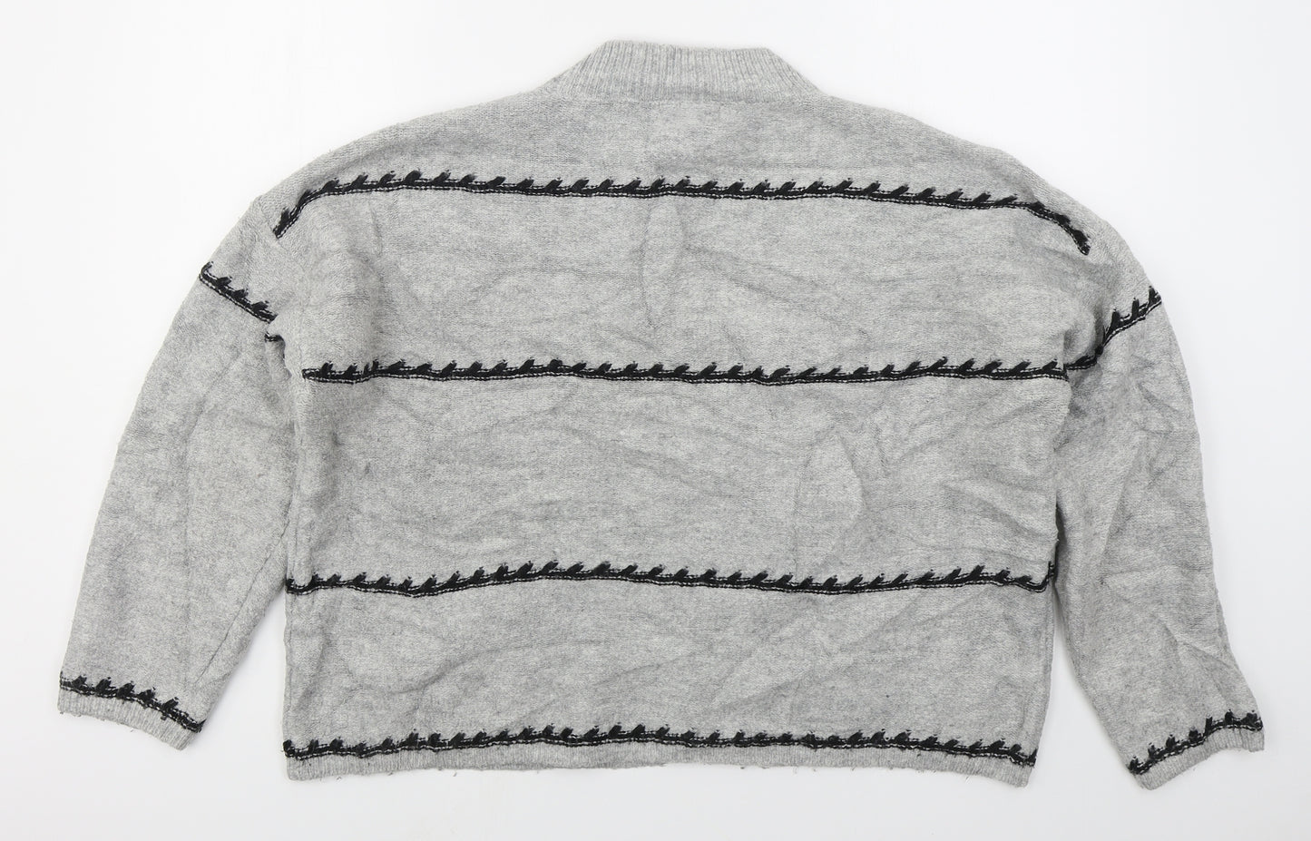 Matalan Womens Grey Mock Neck Striped Acrylic Pullover Jumper Size XL