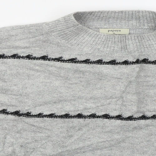 Matalan Womens Grey Mock Neck Striped Acrylic Pullover Jumper Size XL