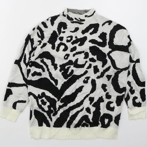 SheIn Girls White Mock Neck Animal Print Acrylic Pullover Jumper Size 10 Years  Pullover