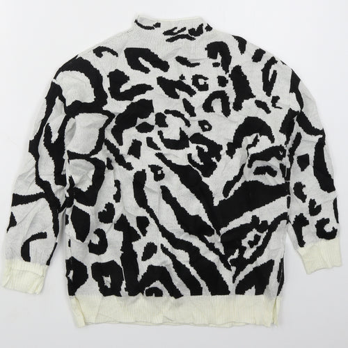 SheIn Girls White Mock Neck Animal Print Acrylic Pullover Jumper Size 10 Years  Pullover