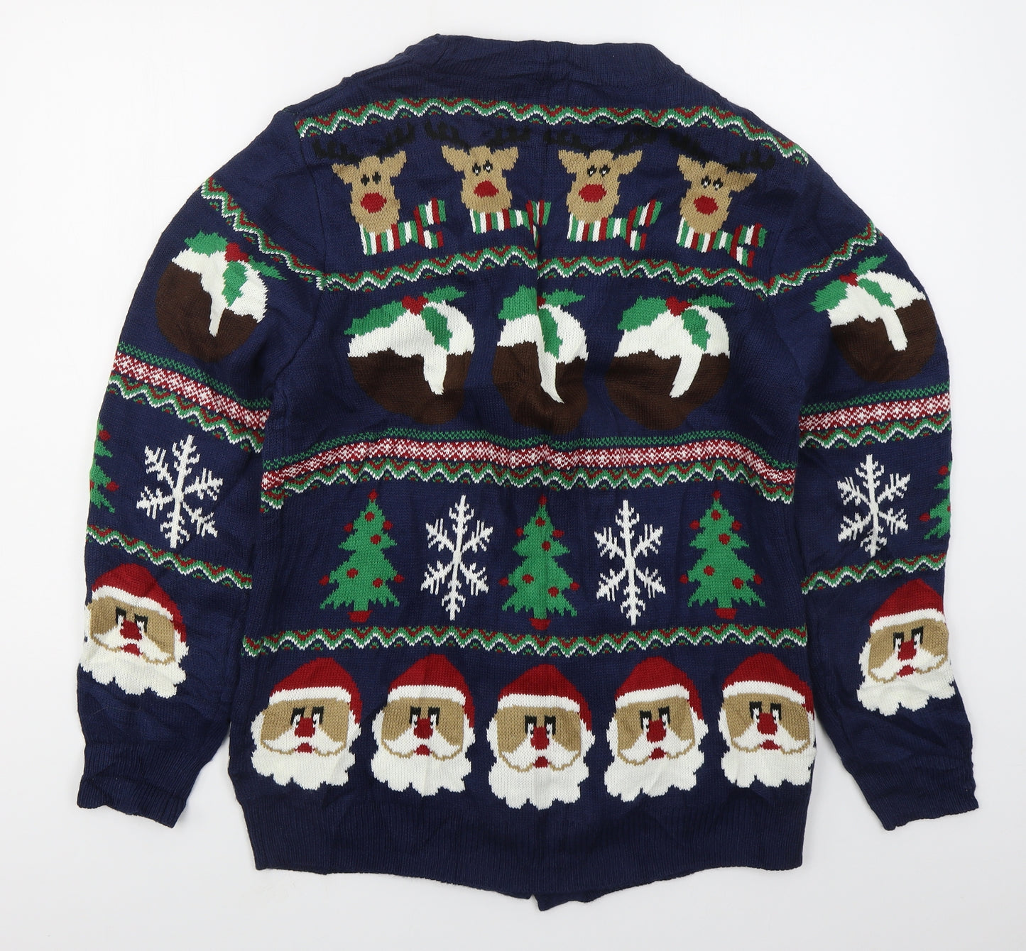 George Mens Blue V-Neck  Acrylic Cardigan Jumper Size L   - Christmas Prints