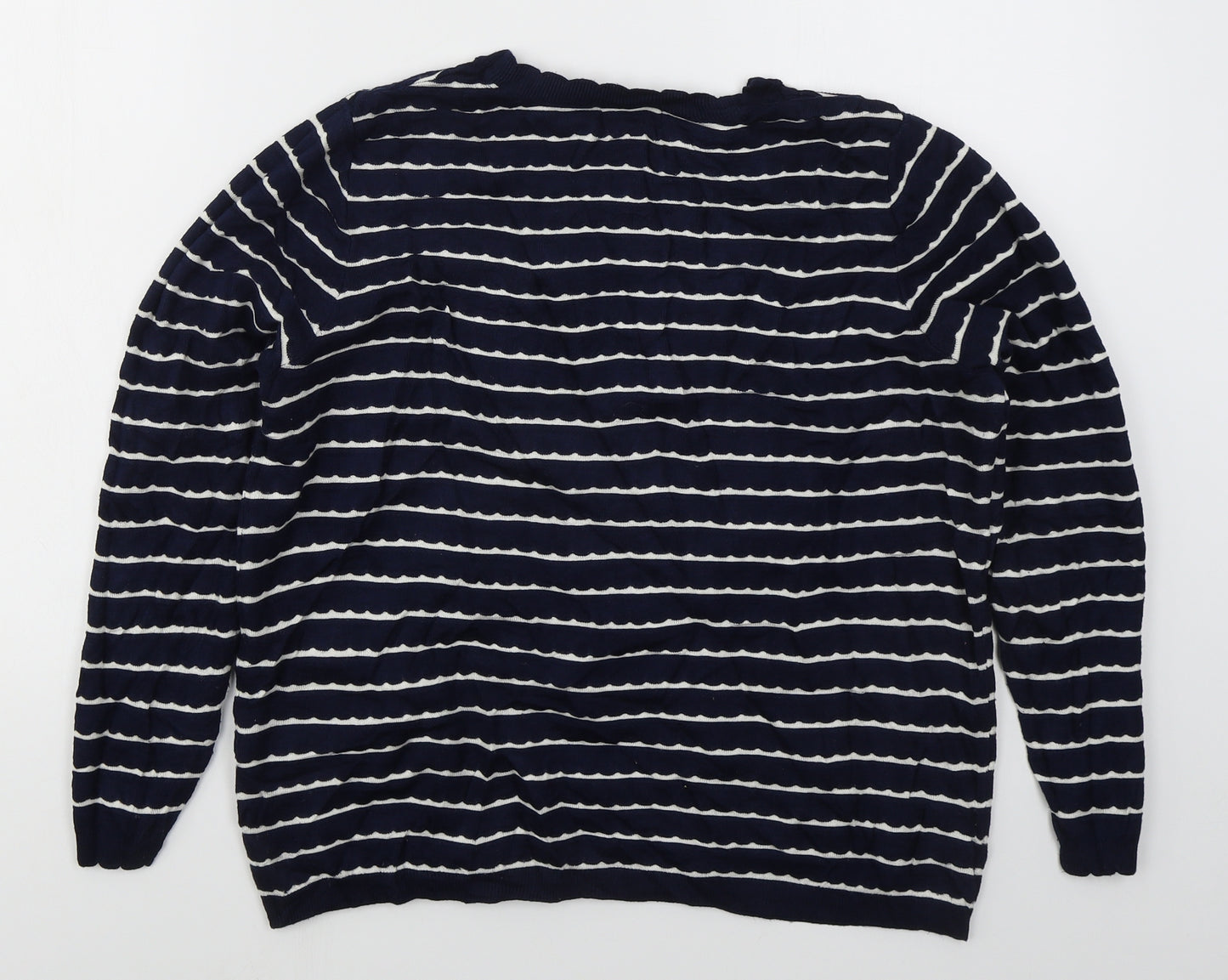Monsoon Womens Blue Crew Neck Striped Viscose Pullover Jumper Size L   - Flowers