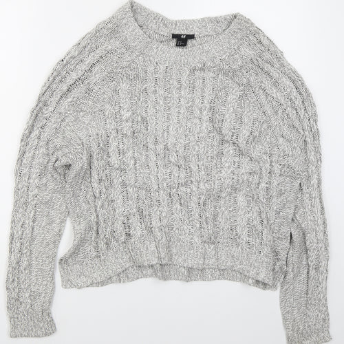 H&M Womens Grey Round Neck  Cotton Pullover Jumper Size M