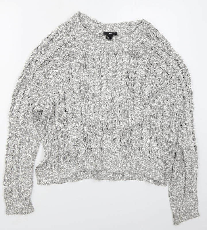 H&M Womens Grey Round Neck Cotton Pullover Jumper Size M