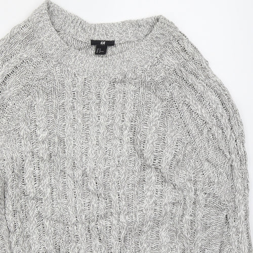 H&M Womens Grey Round Neck  Cotton Pullover Jumper Size M