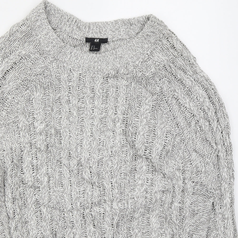 H&M Womens Grey Round Neck  Cotton Pullover Jumper Size M