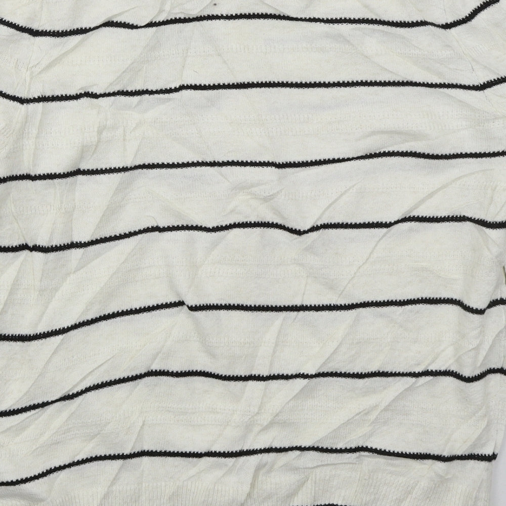 TU Womens White Crew Neck Striped Acrylic Cardigan Jumper Size 10