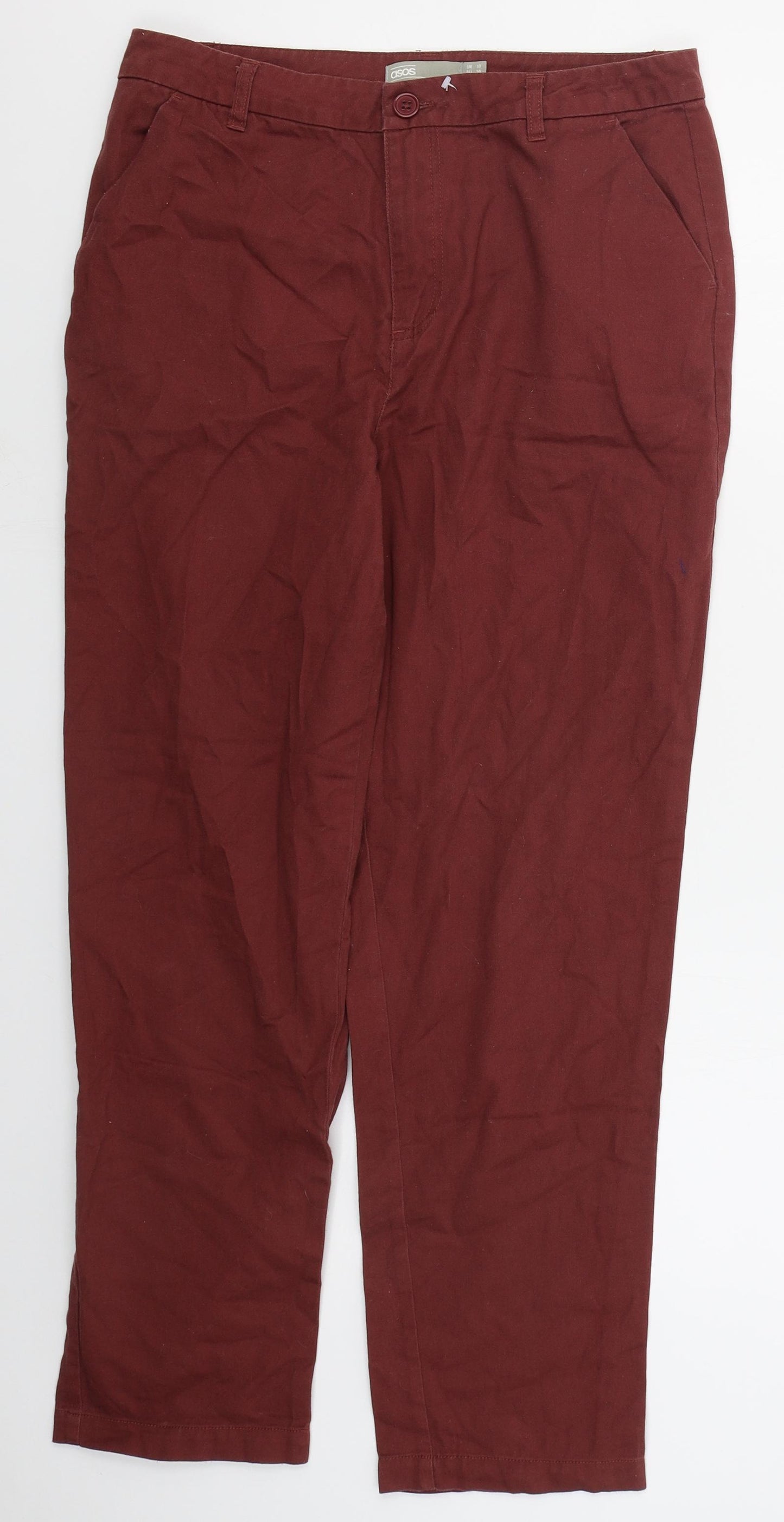 ASOS Womens Red  Cotton Trousers  Size 10 L27 in Regular Button