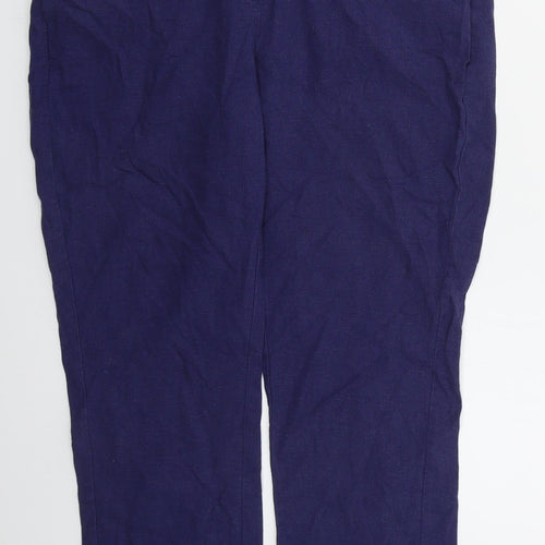 Very Womens Blue  Linen Trousers  Size 12 L26 in Regular Hook & Eye