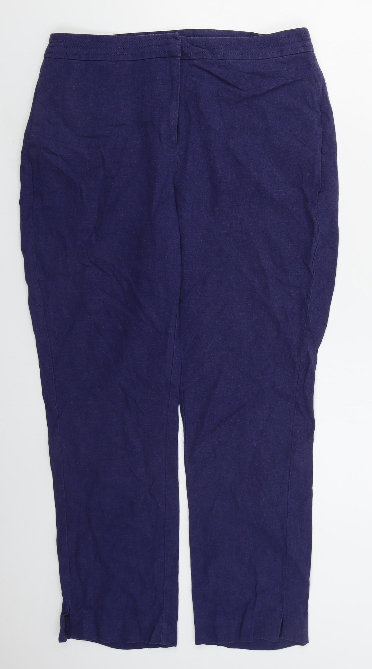 Very Womens Blue  Linen Trousers  Size 12 L26 in Regular Hook & Eye