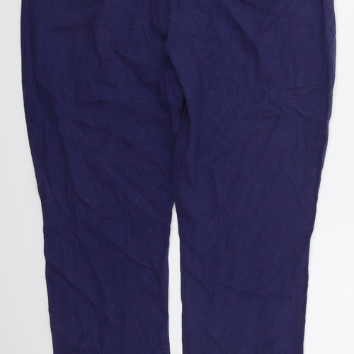 Very Womens Blue  Linen Trousers  Size 12 L26 in Regular Hook & Eye