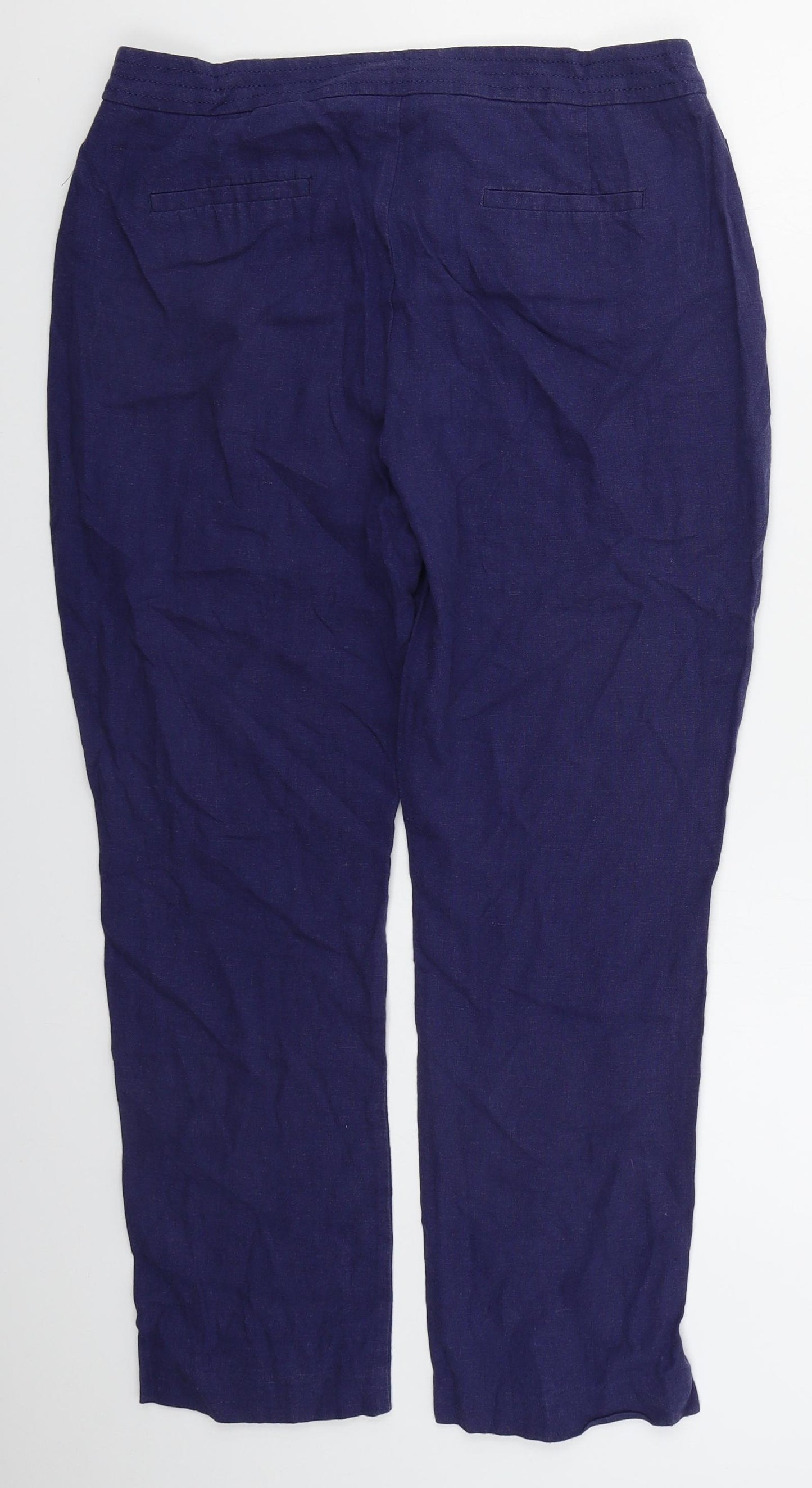 Very Womens Blue  Linen Trousers  Size 12 L26 in Regular Hook & Eye