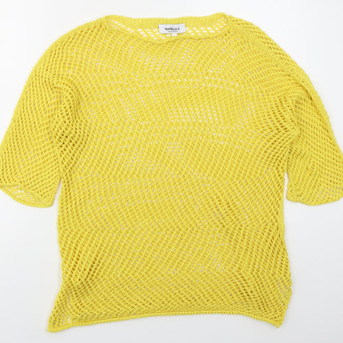 Isabella D Womens Yellow Boat Neck  Acrylic Pullover Jumper Size M