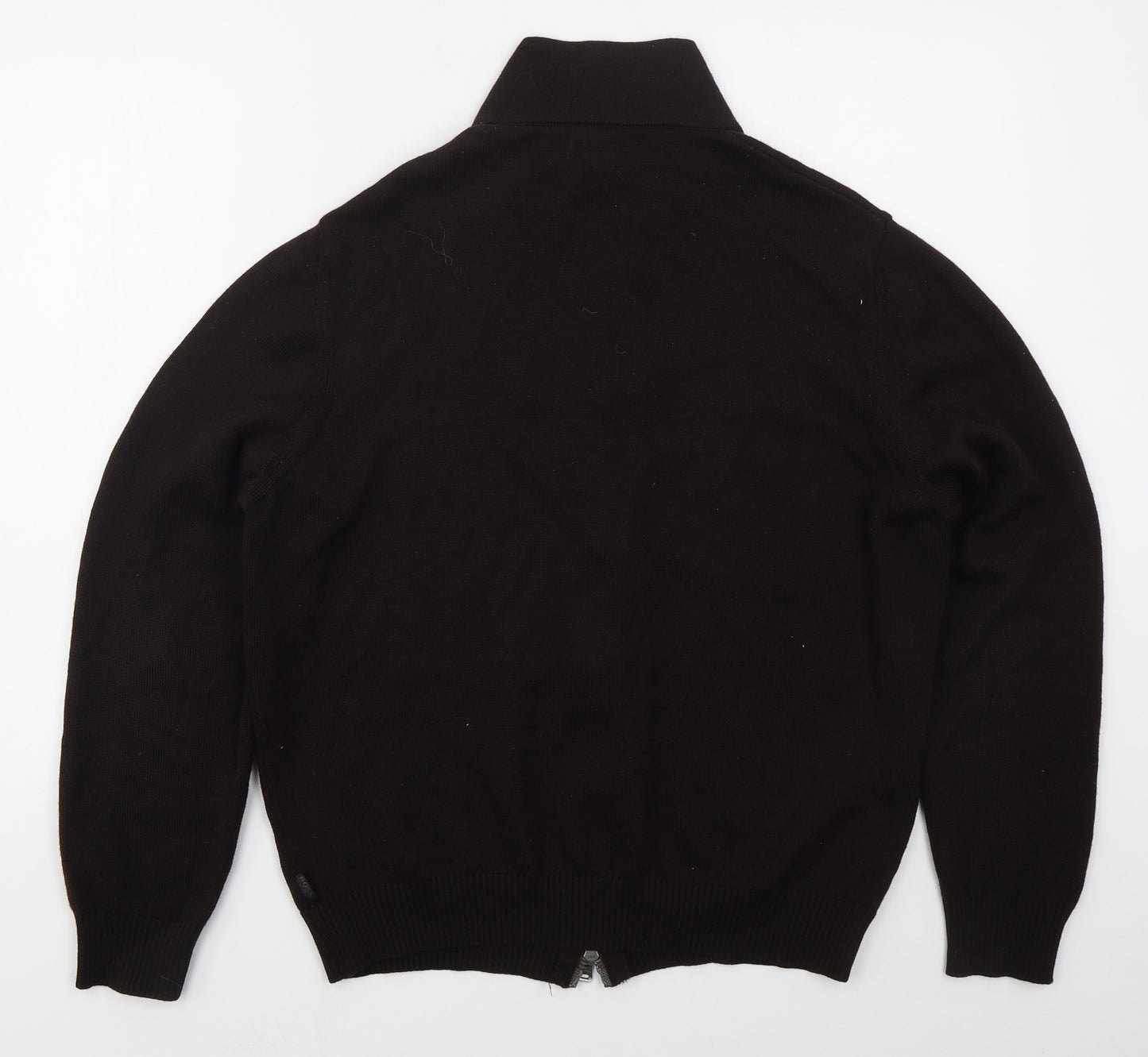 HUGO BOSS Mens Brown Mock Neck  Wool Full Zip Jumper Size L
