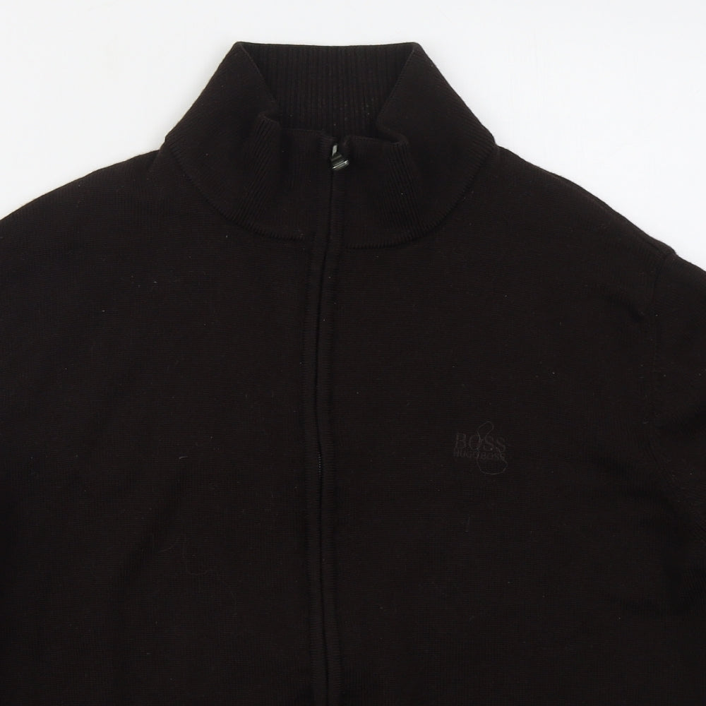 HUGO BOSS Mens Brown Mock Neck  Wool Full Zip Jumper Size L