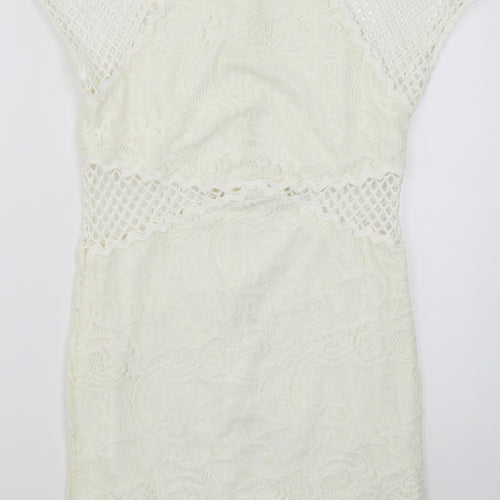 Topshop Womens Ivory  Nylon Bodycon  Size 12  Round Neck Zip