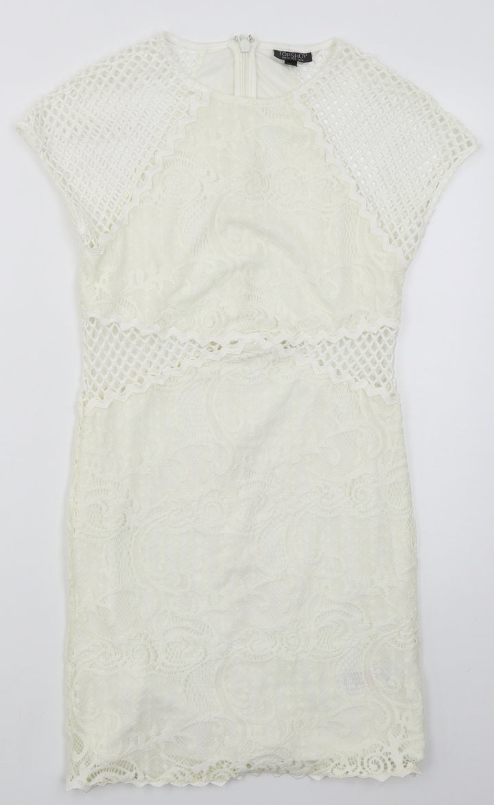 Topshop Womens Ivory Nylon Bodycon Size 12 Round Neck Zip