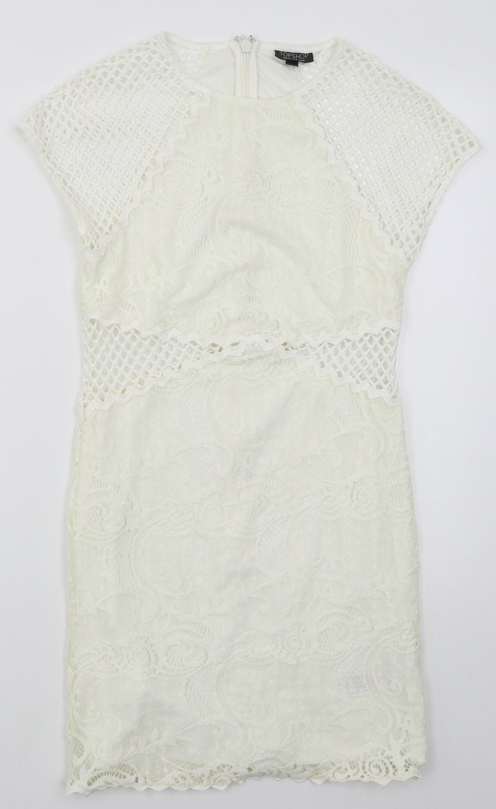 Topshop Womens Ivory  Nylon Bodycon  Size 12  Round Neck Zip