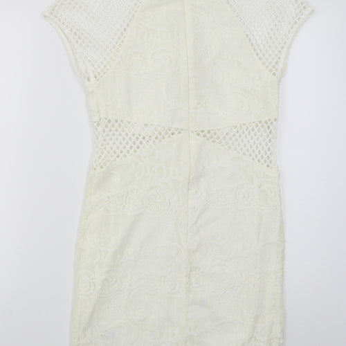 Topshop Womens Ivory  Nylon Bodycon  Size 12  Round Neck Zip