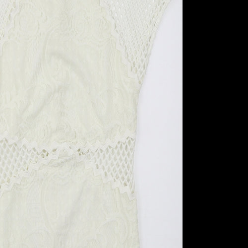 Topshop Womens Ivory  Nylon Bodycon  Size 12  Round Neck Zip