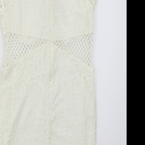 Topshop Womens Ivory  Nylon Bodycon  Size 12  Round Neck Zip