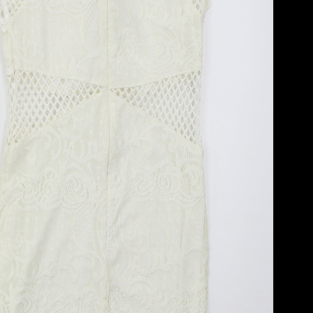 Topshop Womens Ivory  Nylon Bodycon  Size 12  Round Neck Zip