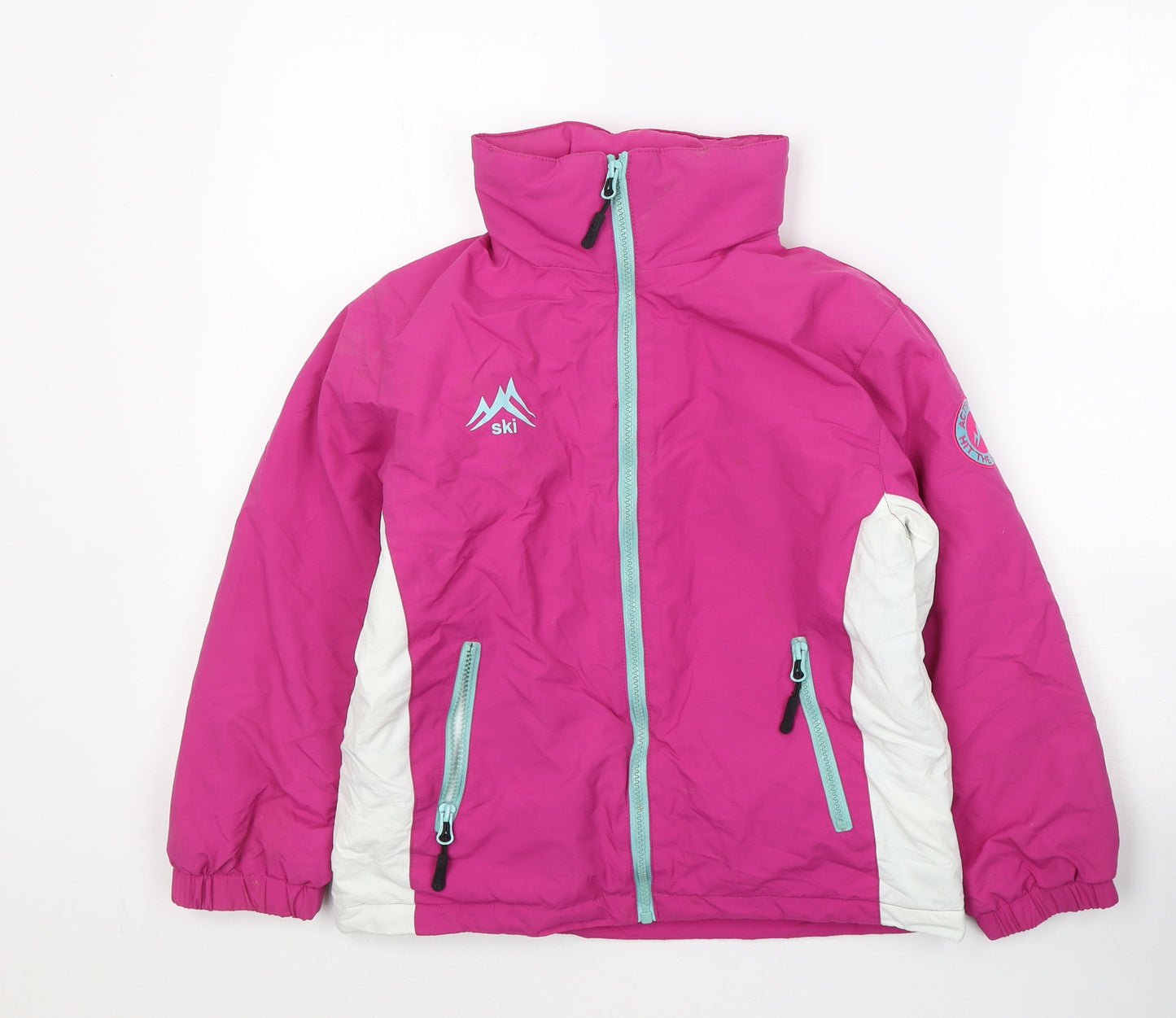 Ski Hit the Slopes Girls Pink Colourblock  Ski Jacket Coat Size 7-8 Years  Zip
