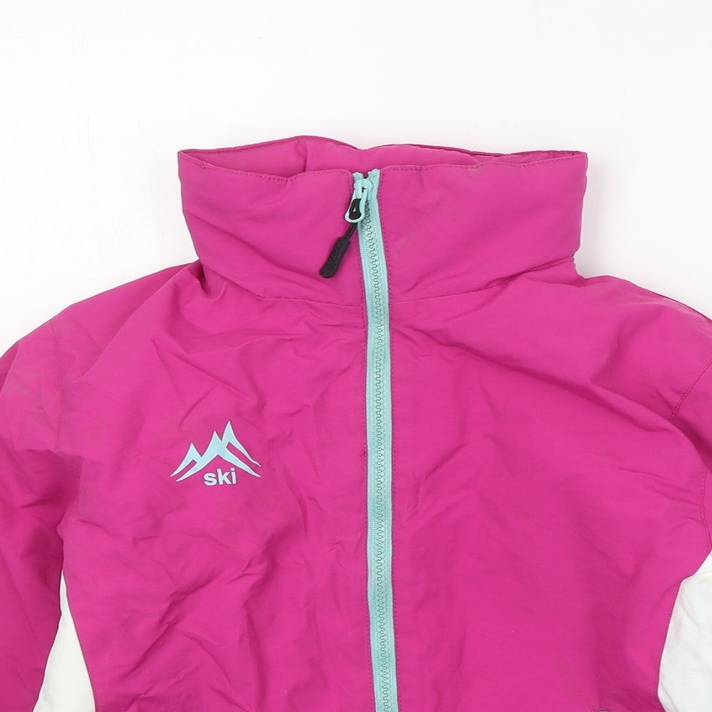 Ski Hit the Slopes Girls Pink Colourblock  Ski Jacket Coat Size 7-8 Years  Zip