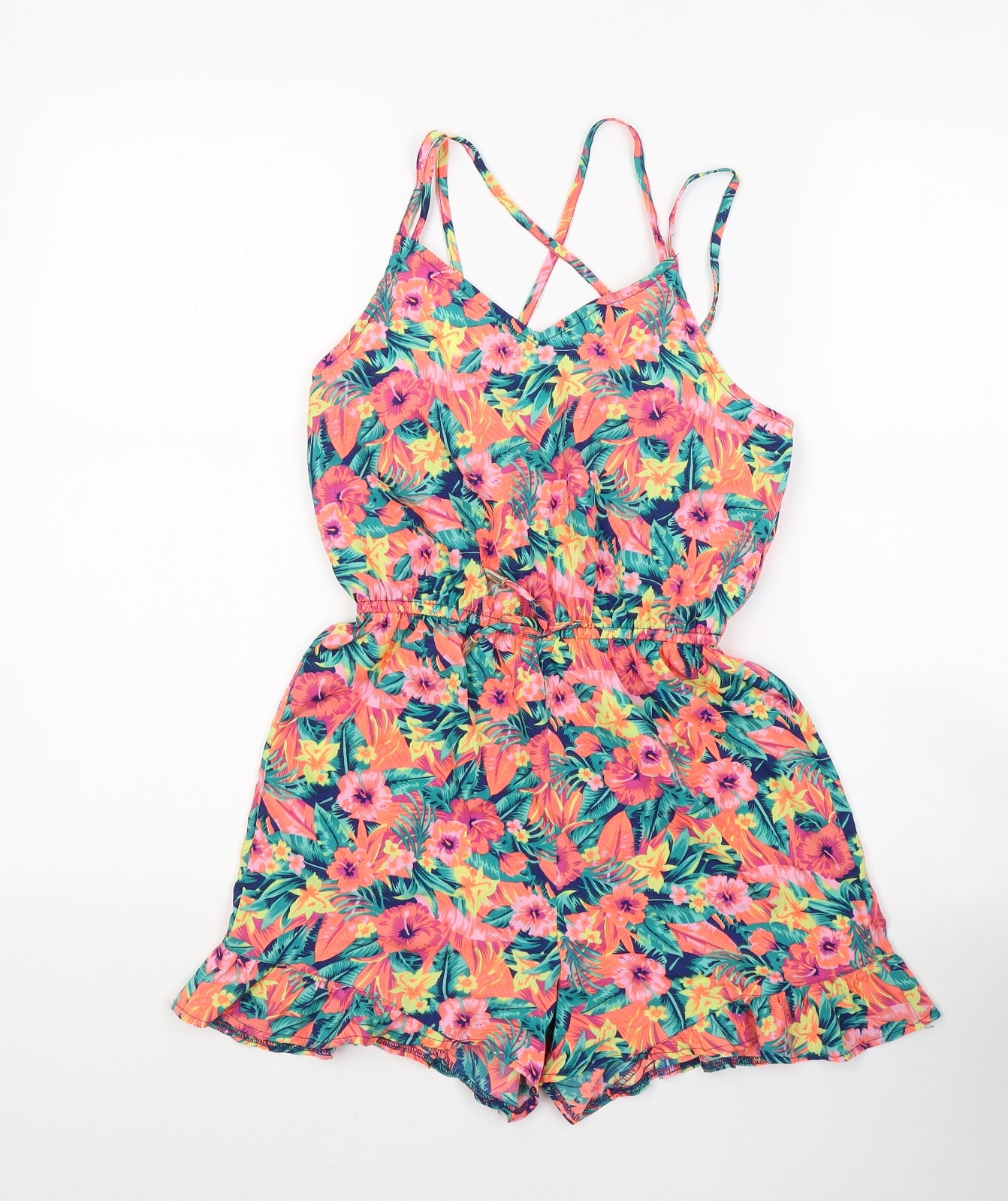 Primark Girls Multicoloured Floral Polyester Playsuit One-Piece Size 10-11 Years  Pullover