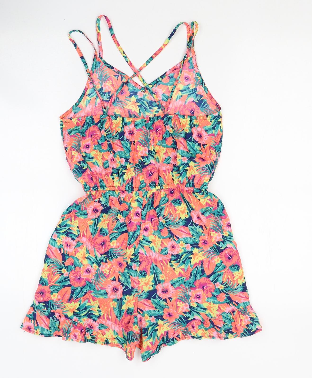 Primark Girls Multicoloured Floral Polyester Playsuit One-Piece Size 10-11 Years  Pullover