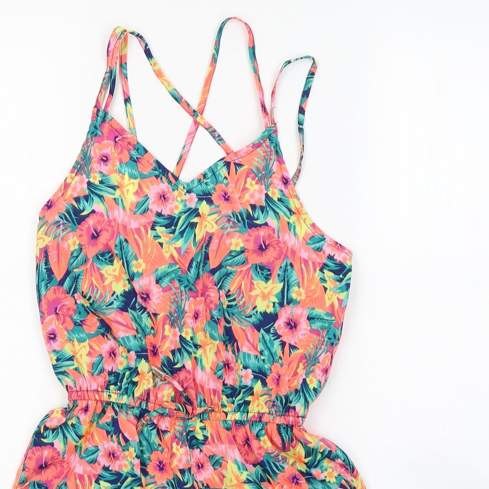 Primark Girls Multicoloured Floral Polyester Playsuit One-Piece Size 10-11 Years  Pullover