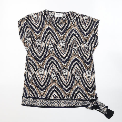 Wallis Womens Beige Geometric Cotton Basic Blouse Size S Round Neck - tie detail
