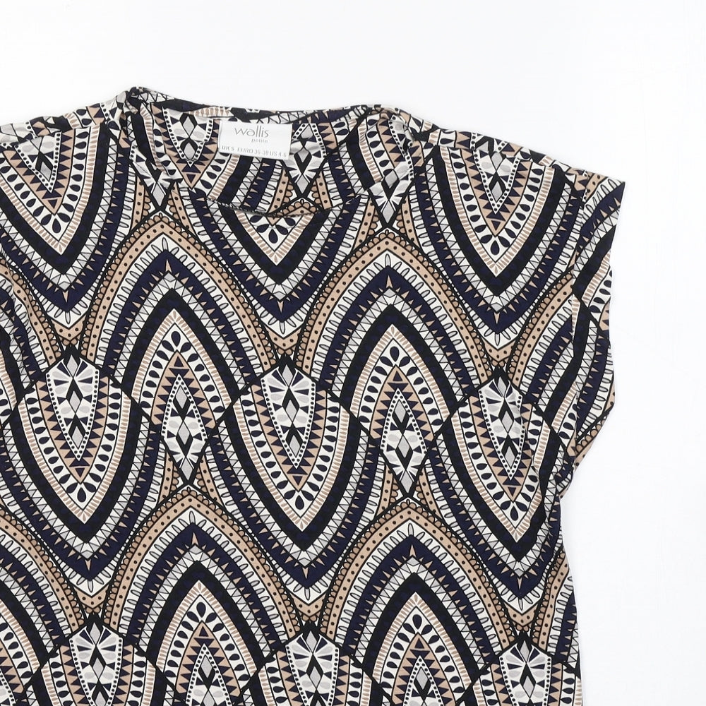 Wallis Womens Beige Geometric Cotton Basic Blouse Size S Round Neck - tie detail