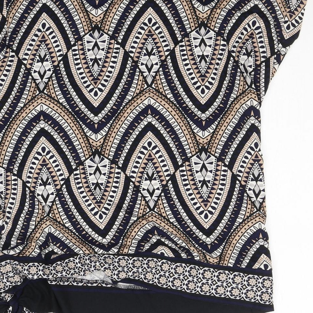 Wallis Womens Beige Geometric Cotton Basic Blouse Size S Round Neck - tie detail