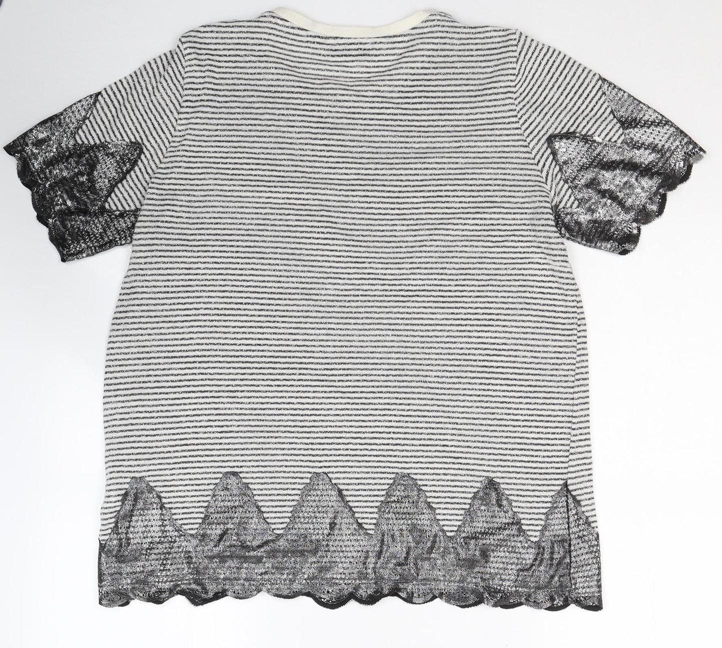 Per Una Womens White Striped Polyester Basic T-Shirt Size 18 Round Neck - Lace Detail