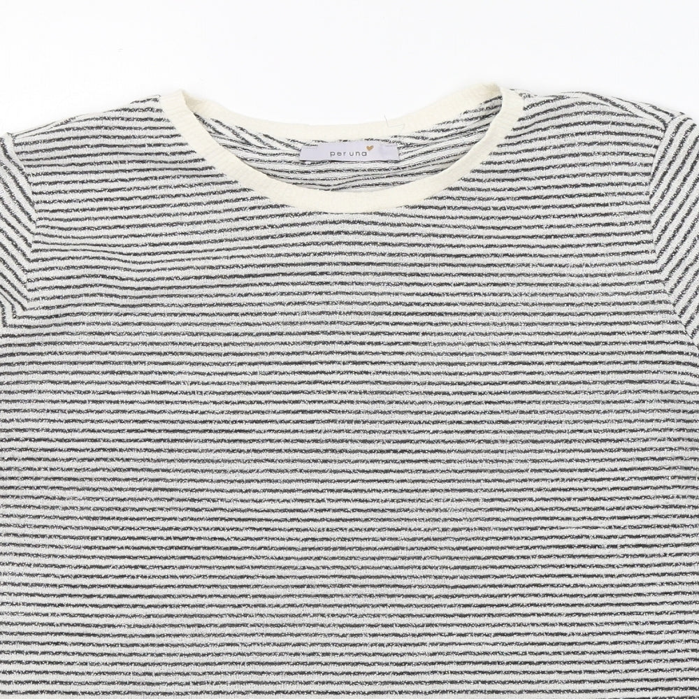 Per Una Womens White Striped Polyester Basic T-Shirt Size 18 Round Neck - Lace Detail