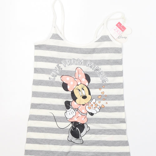 Disney Womens Grey Striped Cotton Basic Tank Size 4 Round Neck - Minnie mouse