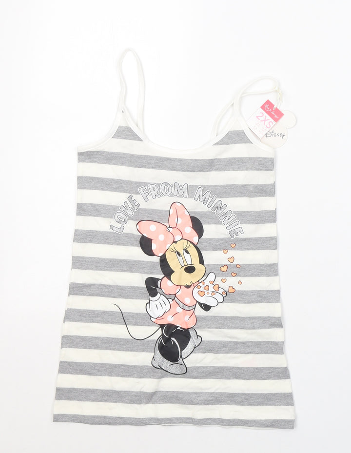 Disney Womens Grey Striped Cotton Basic Tank Size 4 Round Neck - Minnie mouse
